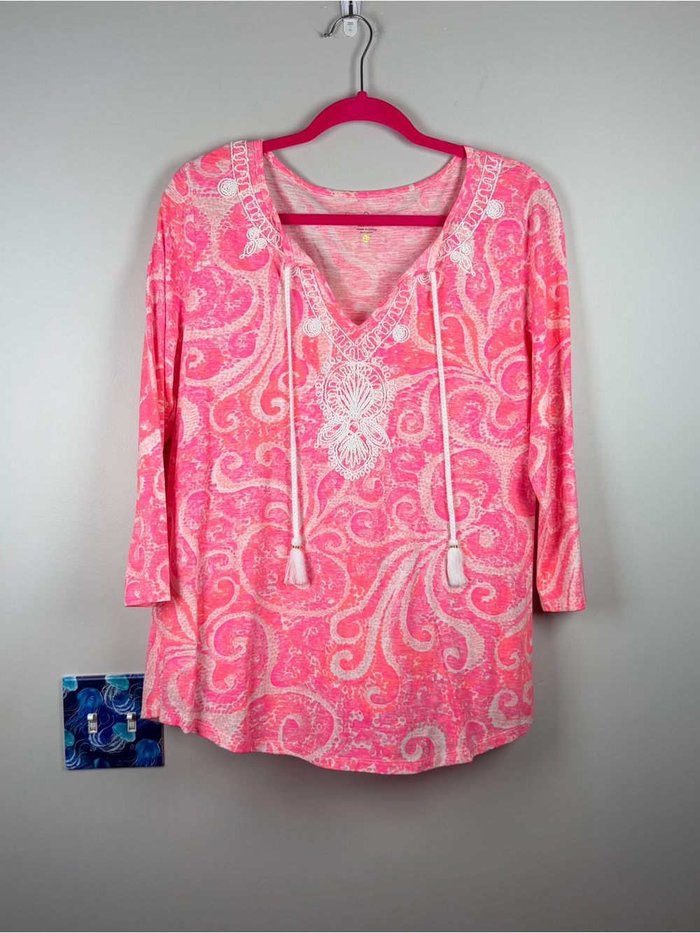 Lilly Pulitzer Holly Top in Pink Pout Jellyfish V-neck Tunic Top Large Coastal
